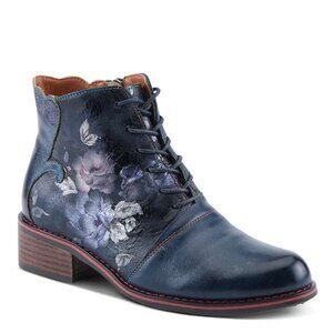 Navy Boot with Purple Floral Pattern